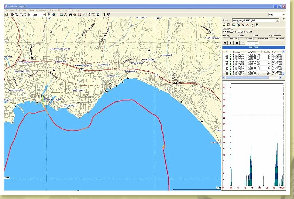 magellan_soquel_trk.jpg - GPS track of the boat ride back to harbor along the Soquel and Capitola coastline. The loop is where we spotted an otter and the captain circled it.